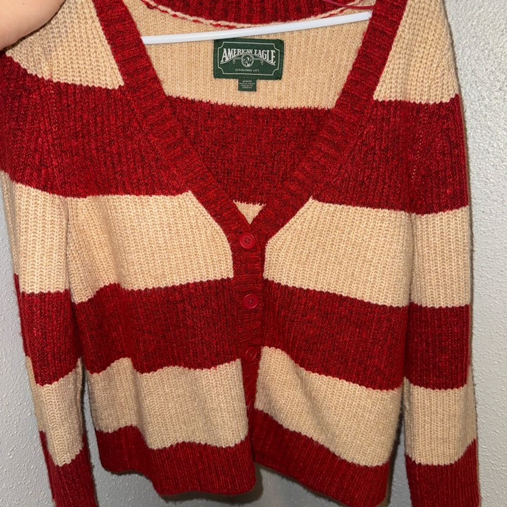 American Eagle Outfitters Bold Red and Cream Cardigan